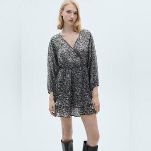 Mango black animal print ruffled dress NWT